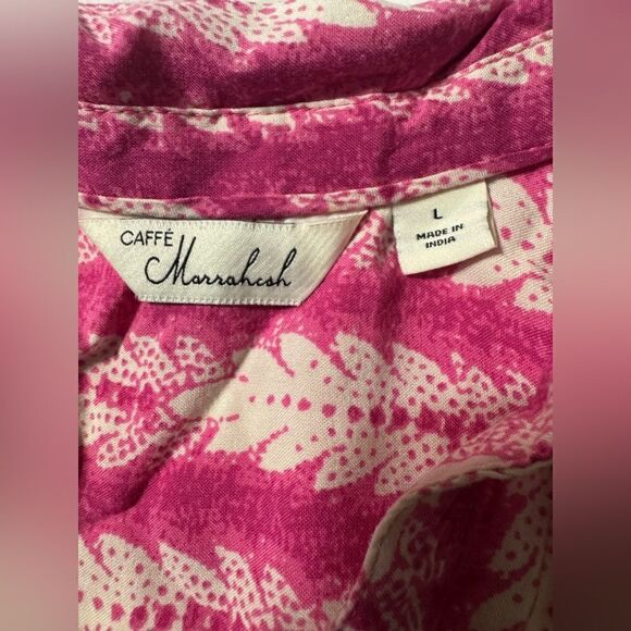 caffe marrakesh Pink Pattern Top | Leaf Pattern | Size Large | Button Front - Picture 3 of 8